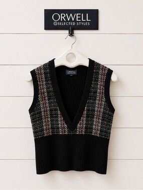 ORWELL Black Tweed Knit Vest Size 8